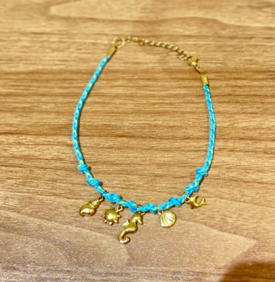 Ocean Breeze Charm Cotton Anklet – Stainless Steel