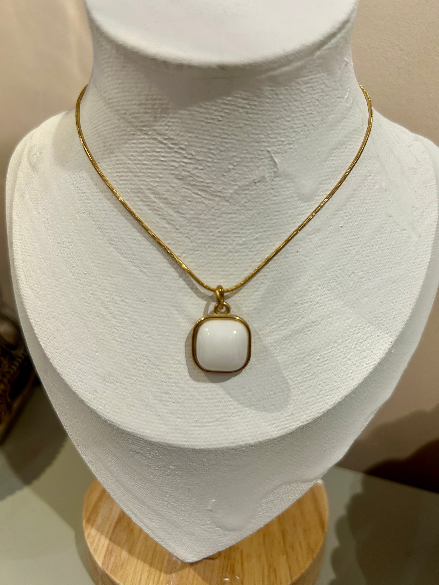 Natural Stone Square Pendant Necklace