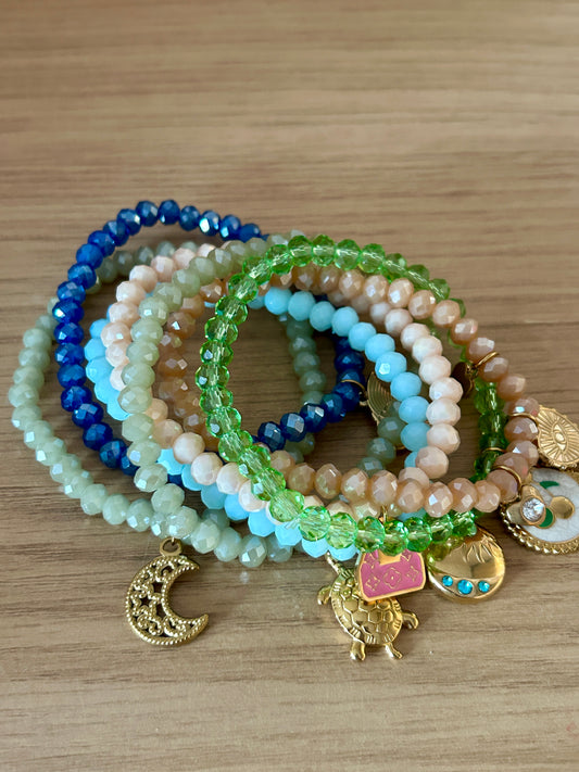 6mm Glass Beads Charm Bracelet