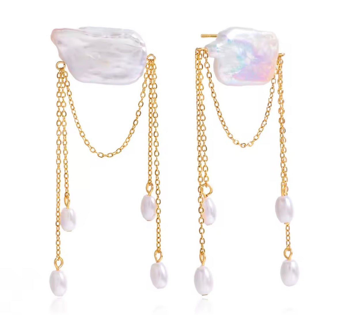 Baroque Freshwater Pearl Chain Drop Earrings