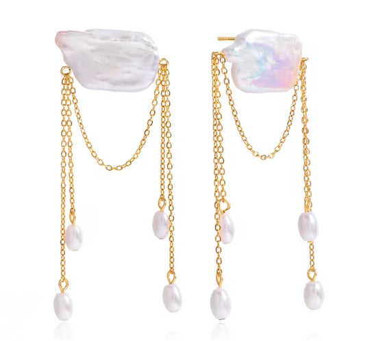 Baroque Freshwater Pearl Chain Drop Earrings