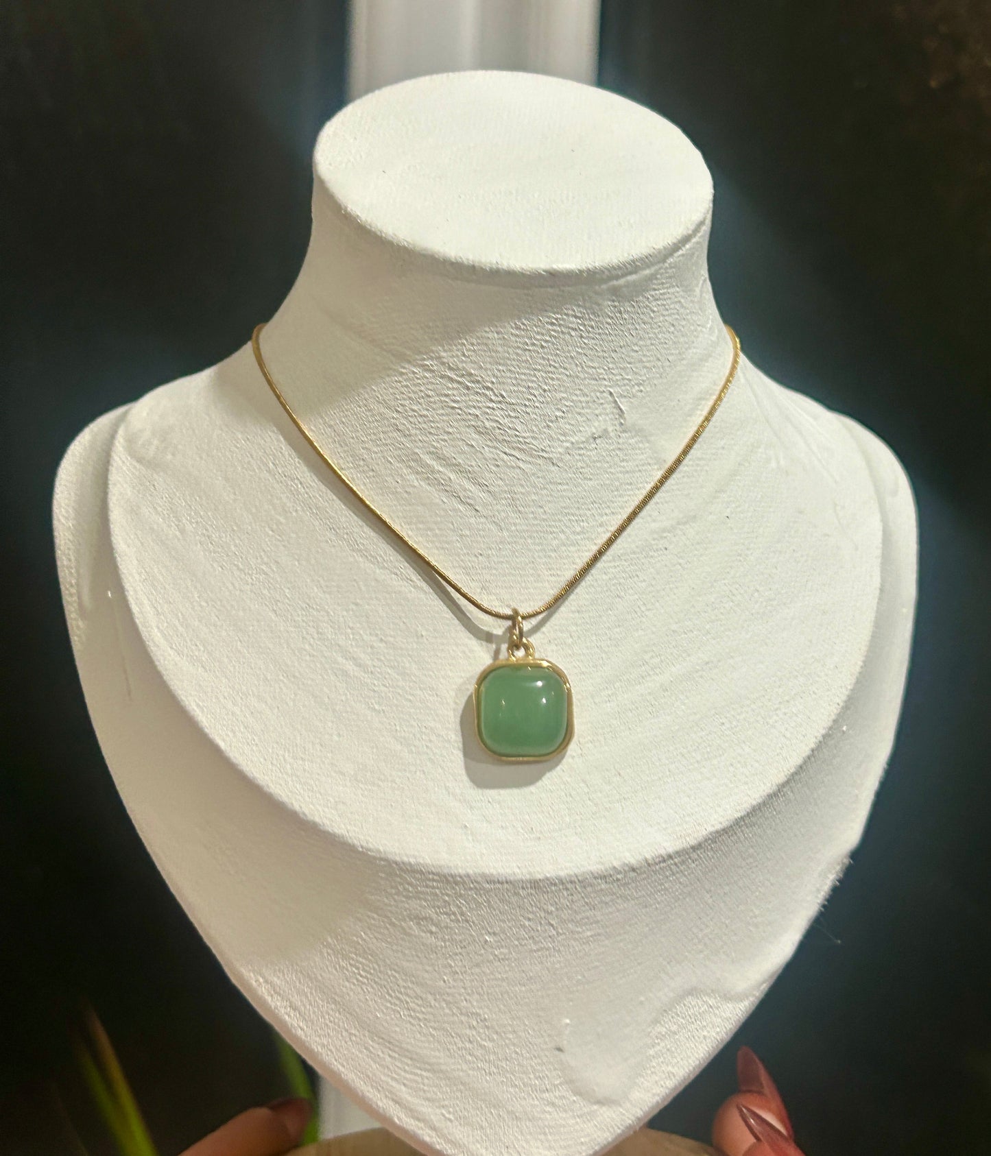 Natural Stone Square Pendant Necklace