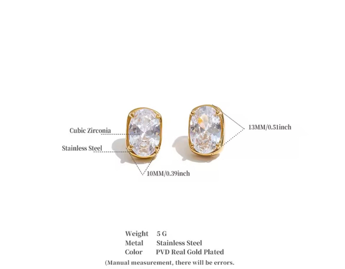Oval Solitaire Gold Stud Earrings