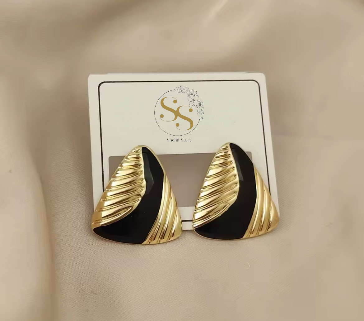 Golden Wave Enamel Statement Earrings
