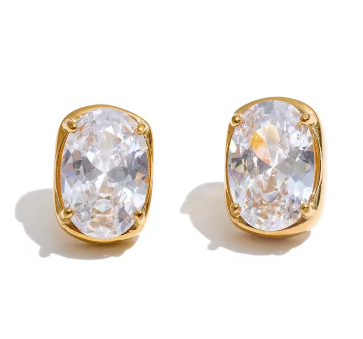 Oval Solitaire Gold Stud Earrings
