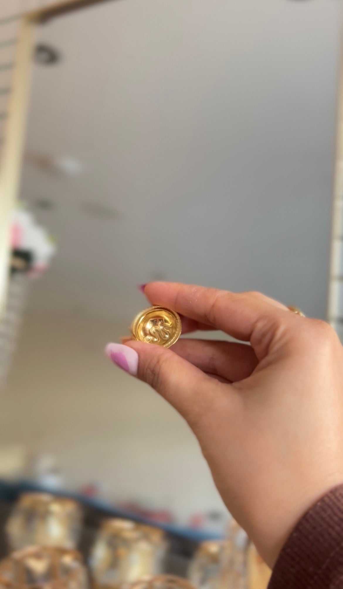 Vintage Serpent Coin Stud Earring