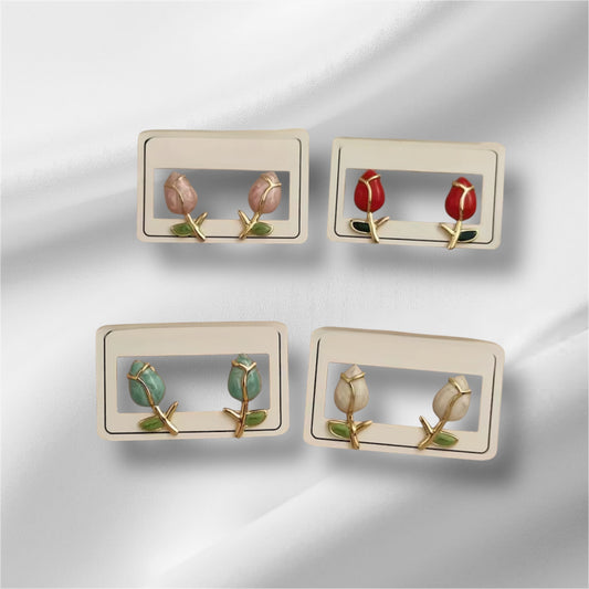Blooming Rosebud Stud Earrings – Stainless Steel Elegance (4 Colours)