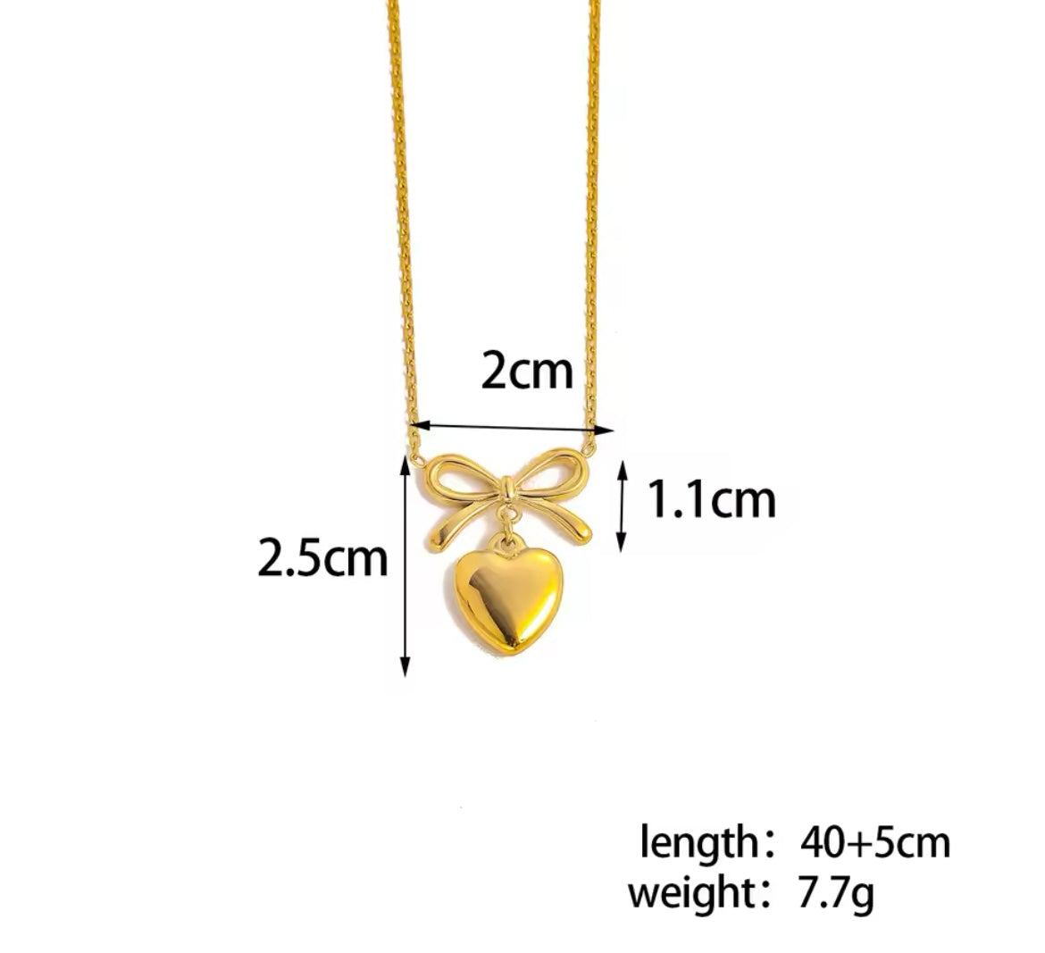 Golden Bow & Heart Matching Jewellery
