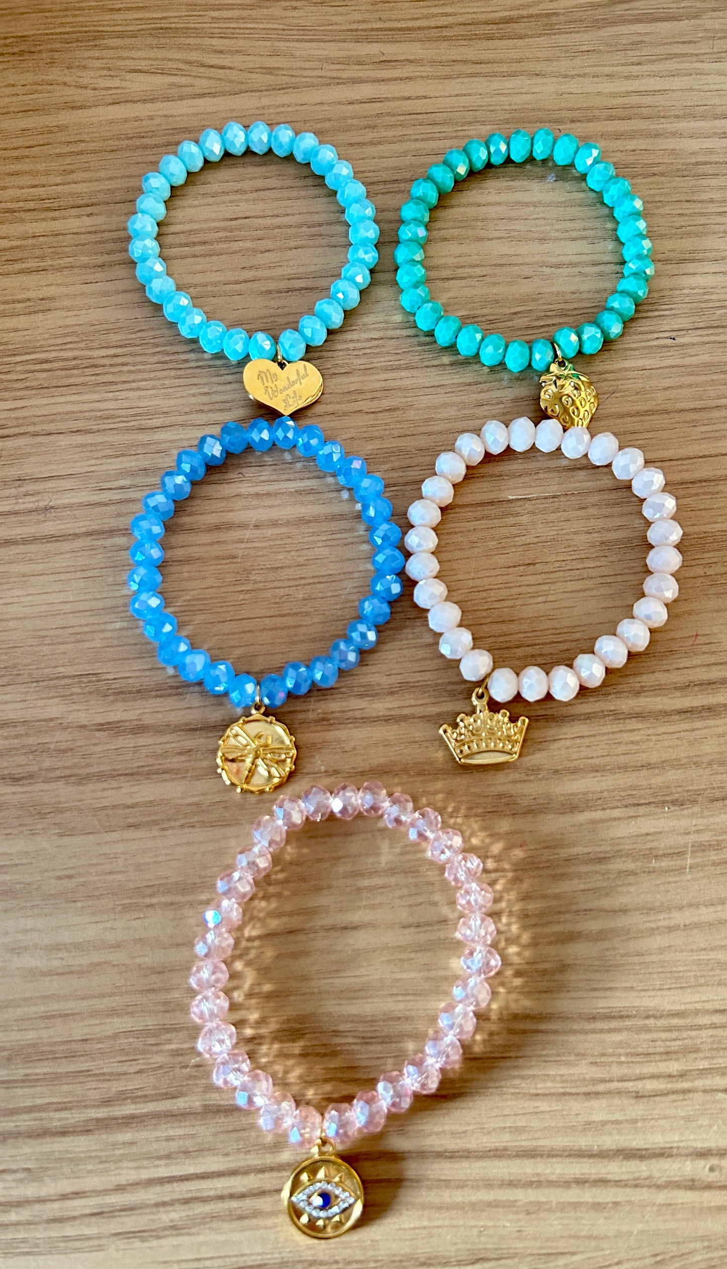 8mm Glass Beads Charm Bracelet