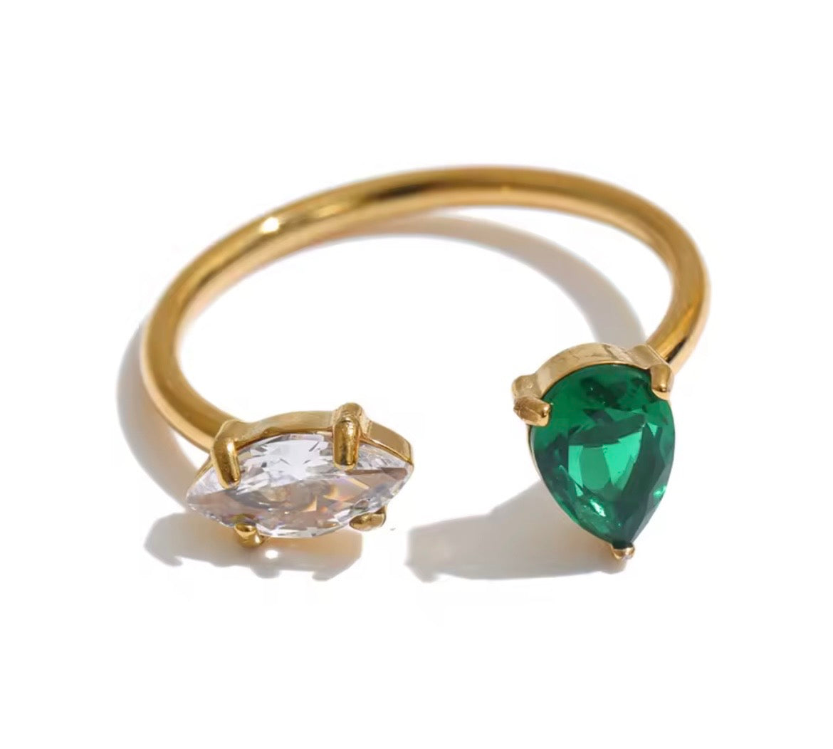Teardrop CZ Open Adjustable Ring – 18K PVD Gold Plated Stainless Steel