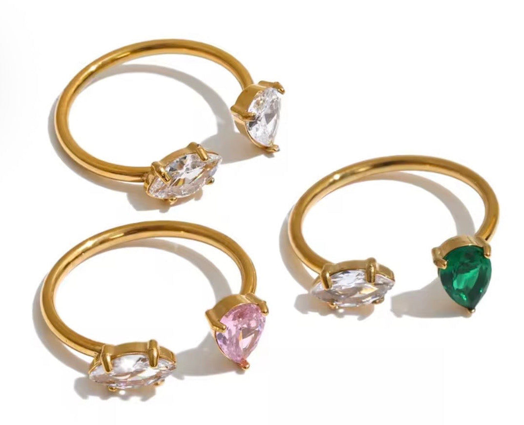 Teardrop CZ Open Adjustable Ring – 18K PVD Gold Plated Stainless Steel