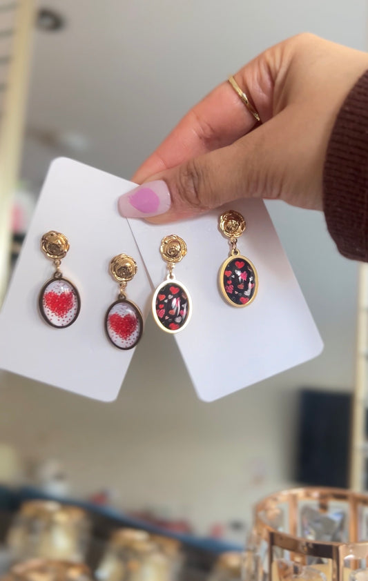 Vintage Heart Cameo Drop Earrings