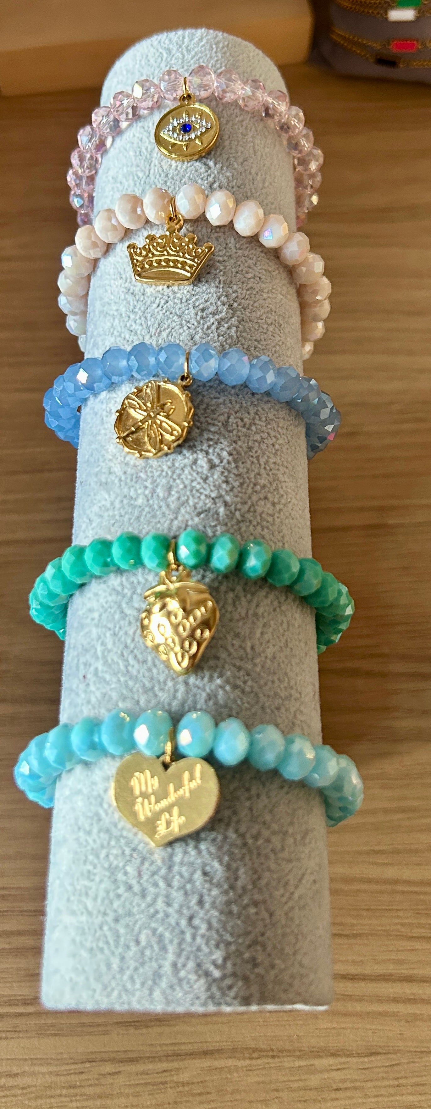 8mm Glass Beads Charm Bracelet