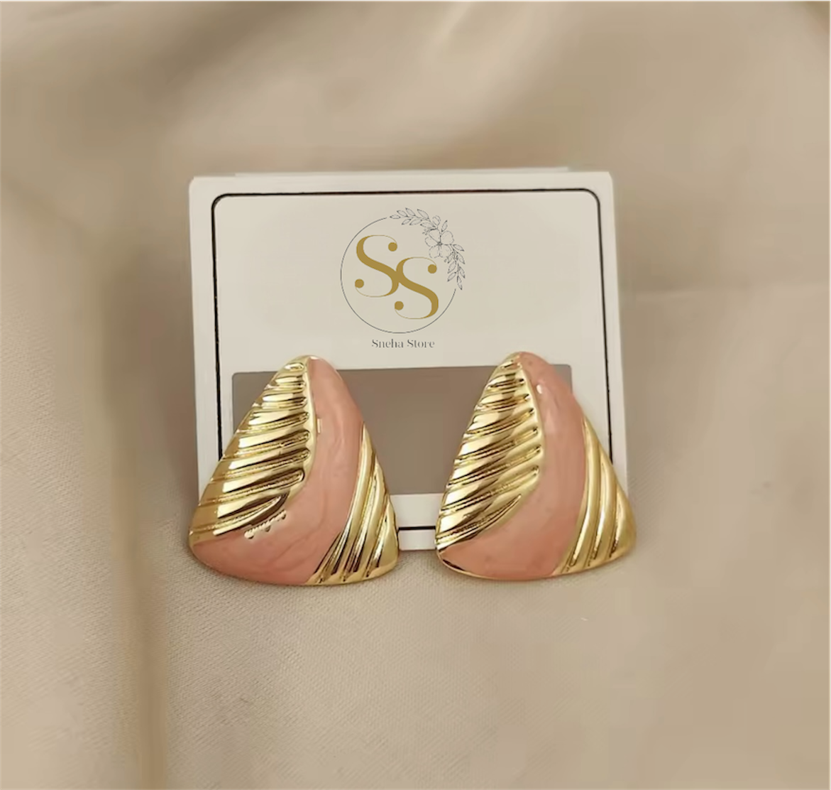 Golden Wave Enamel Statement Earrings