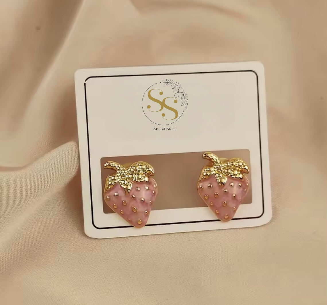 Golden Strawberry Stud Earrings