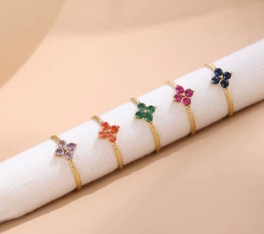 Flower Zircon Adjustable Ring