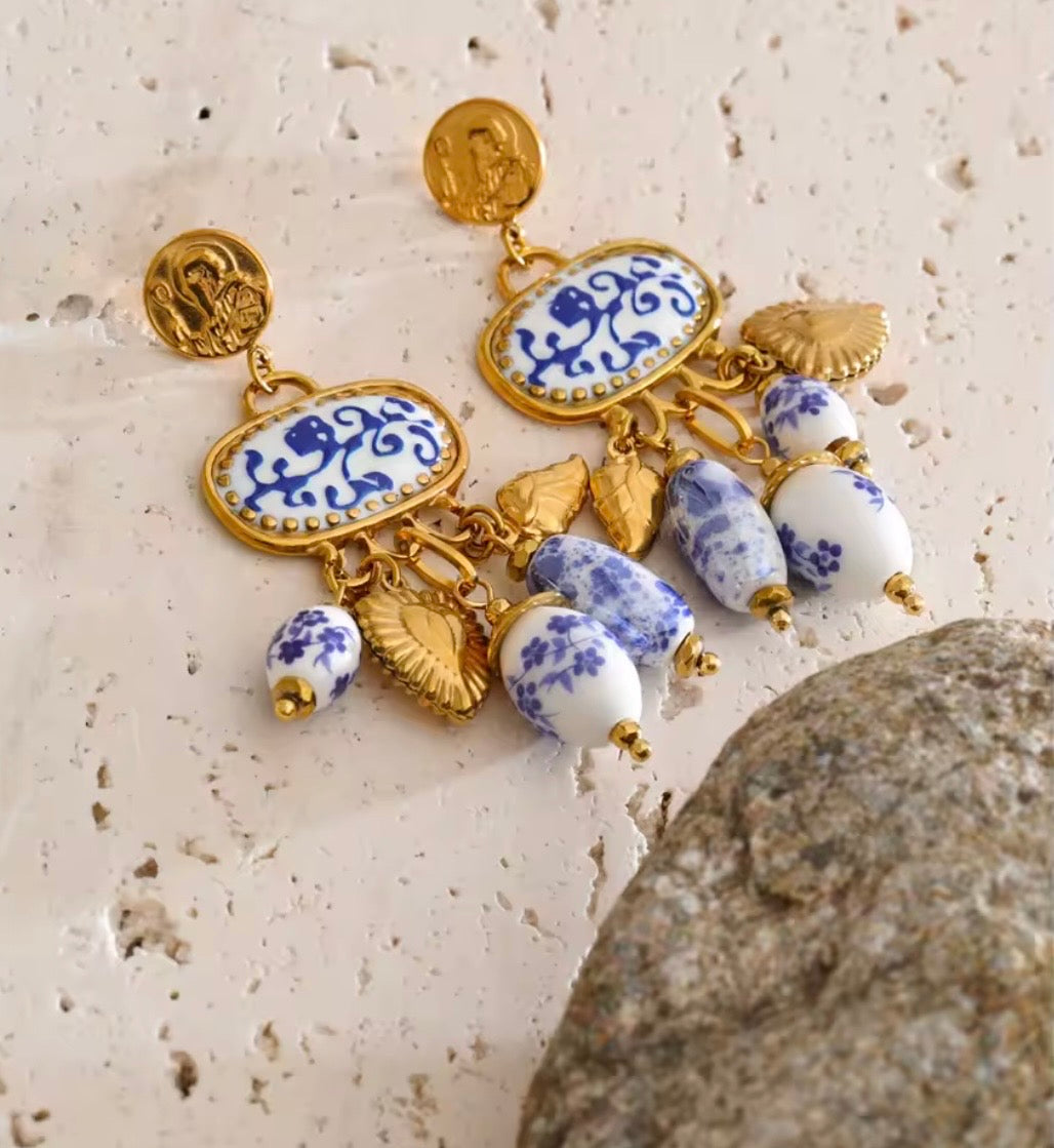 Royal Porcelain Earrings – 18K PVD Gold Plated Stainless Steel