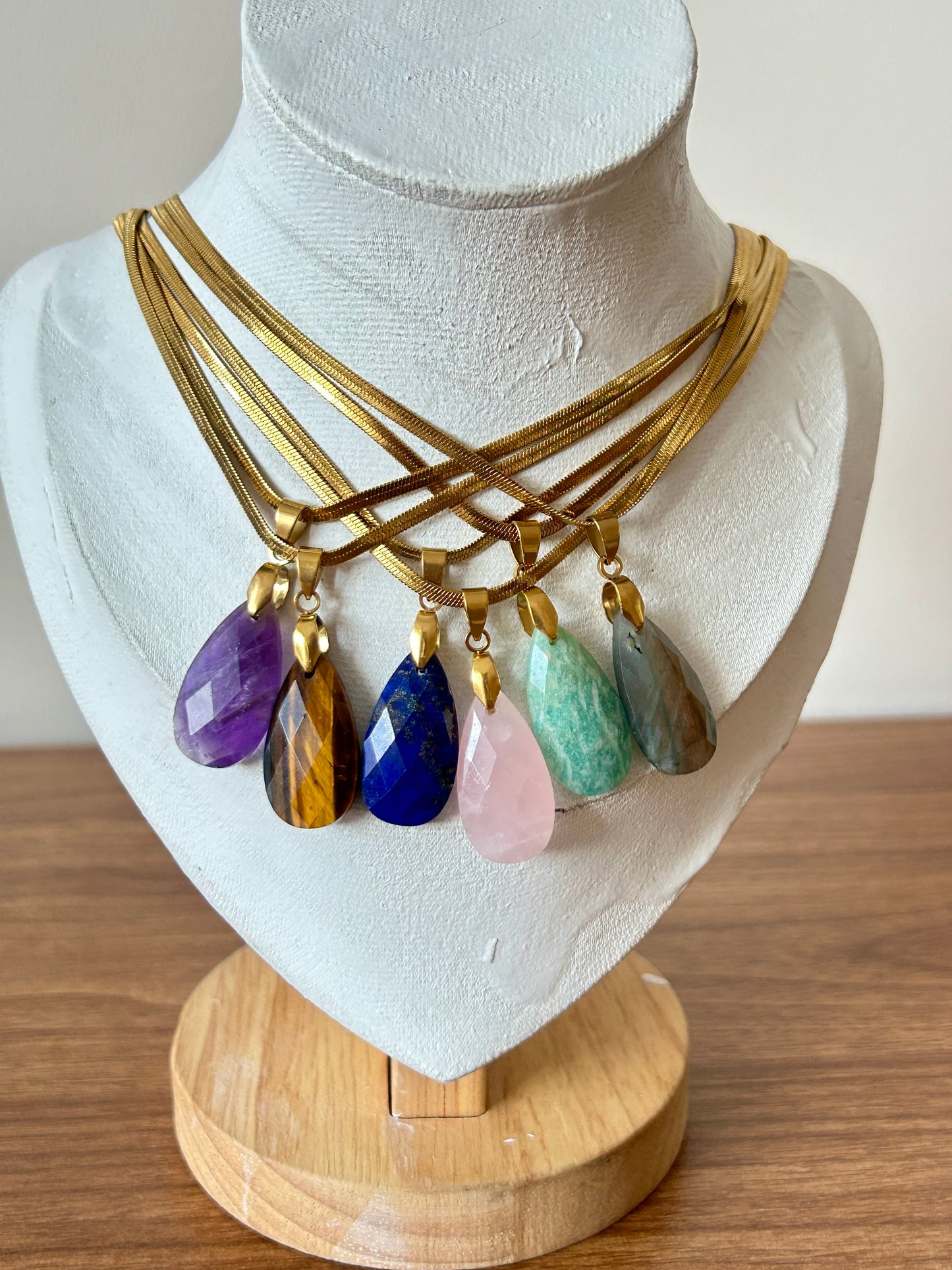 Natural Gemstone Teardrop Pendant Necklace