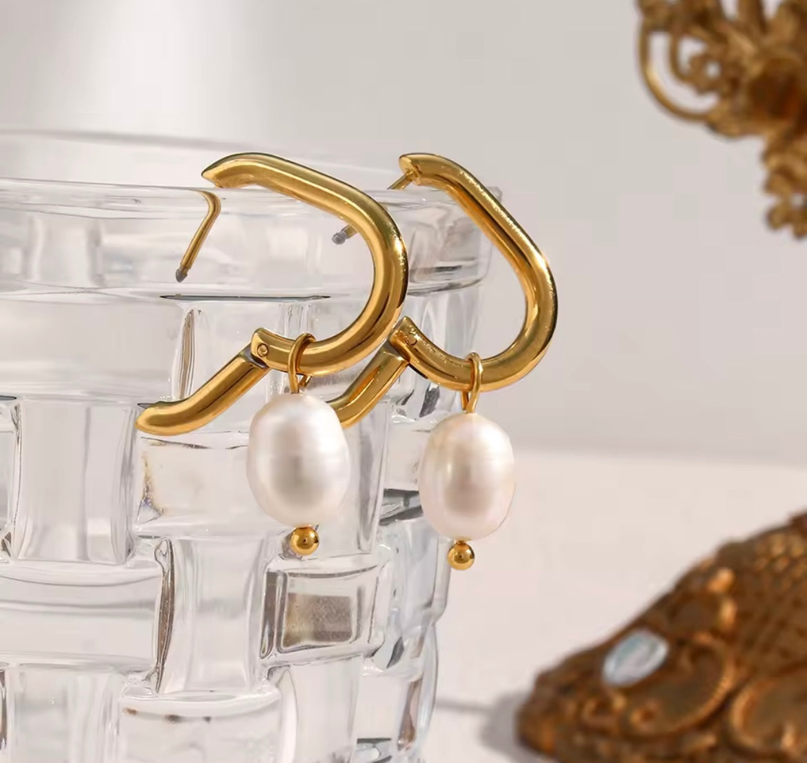 Golden Waterfall Pearl Hoops – Two Elegant Designs