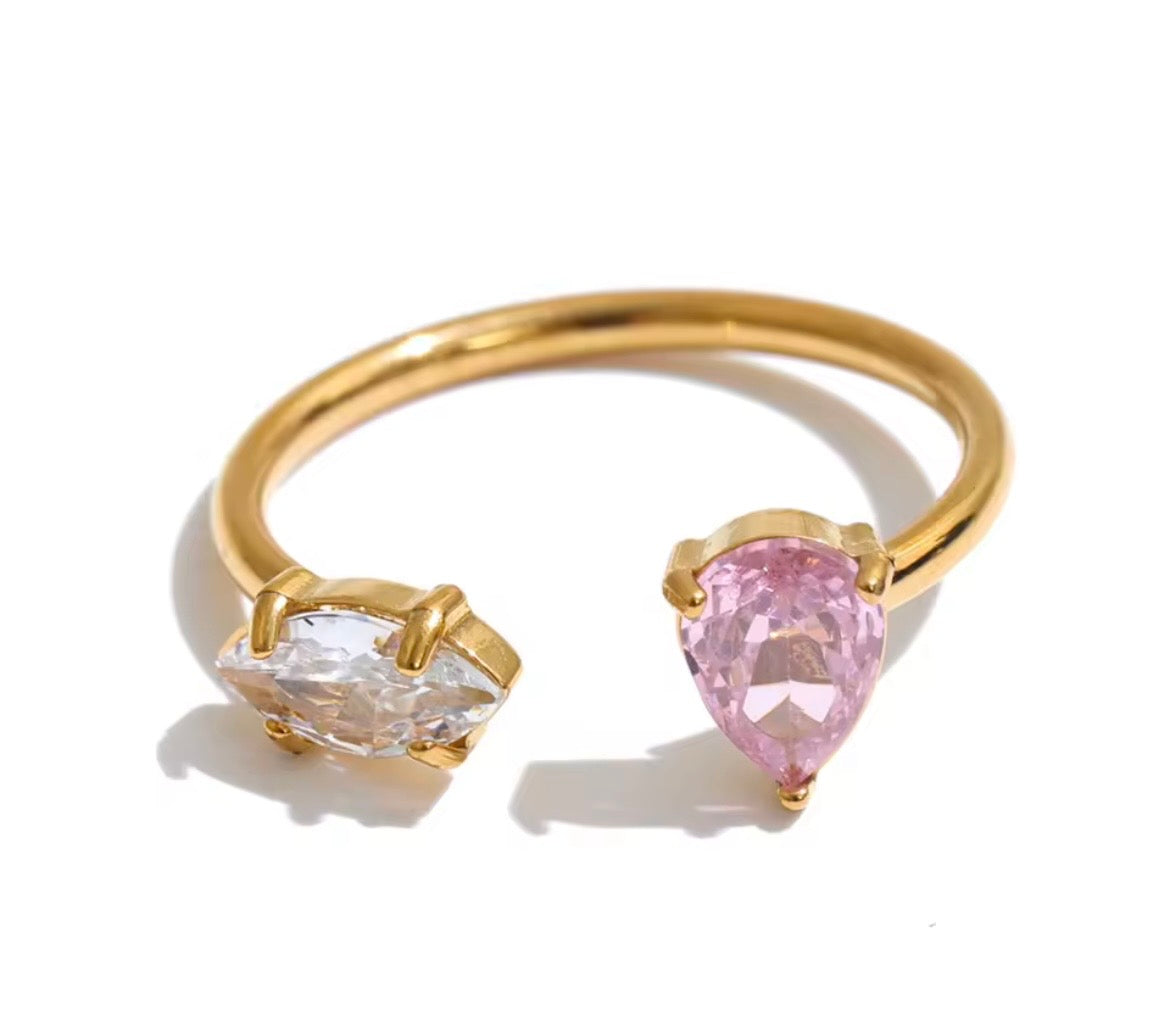 Teardrop CZ Open Adjustable Ring – 18K PVD Gold Plated Stainless Steel