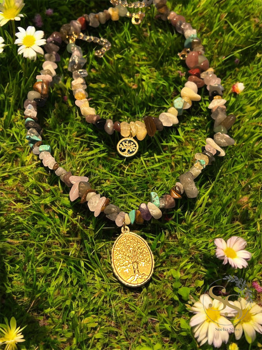 Tree of Harmony Natural Stone Necklace and Bracelet