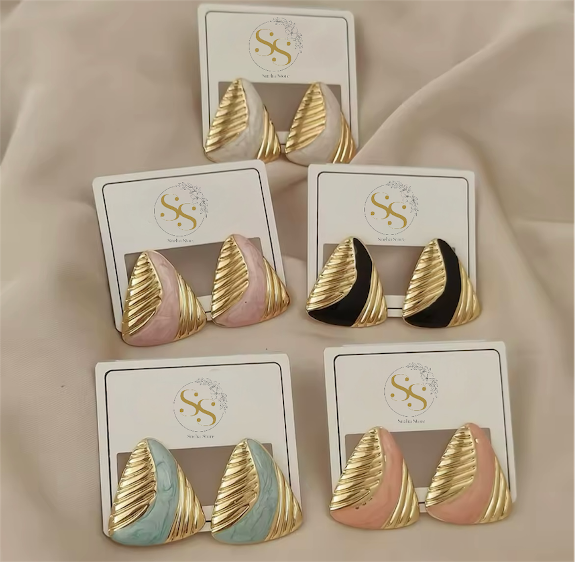 Golden Wave Enamel Statement Earrings