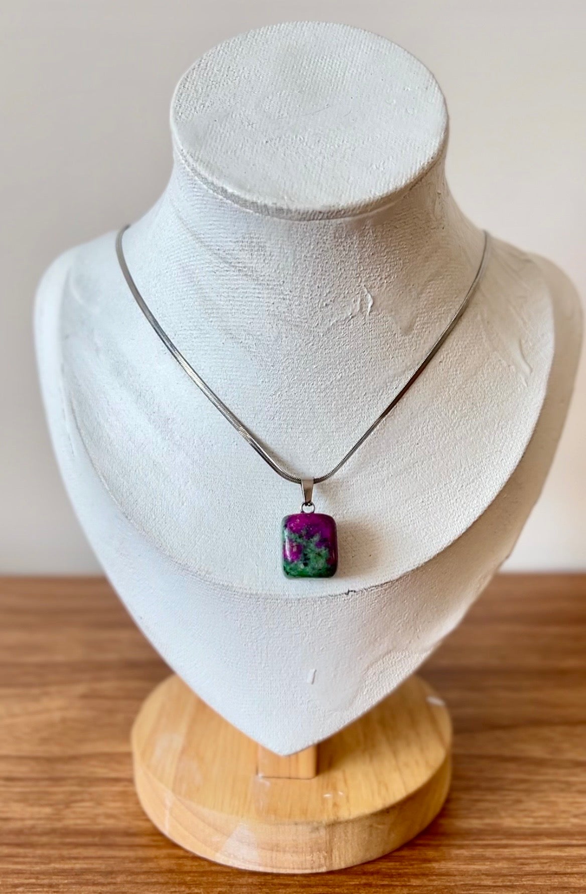 Natural Gemstone Cube Pendant Necklace – Stainless Steel