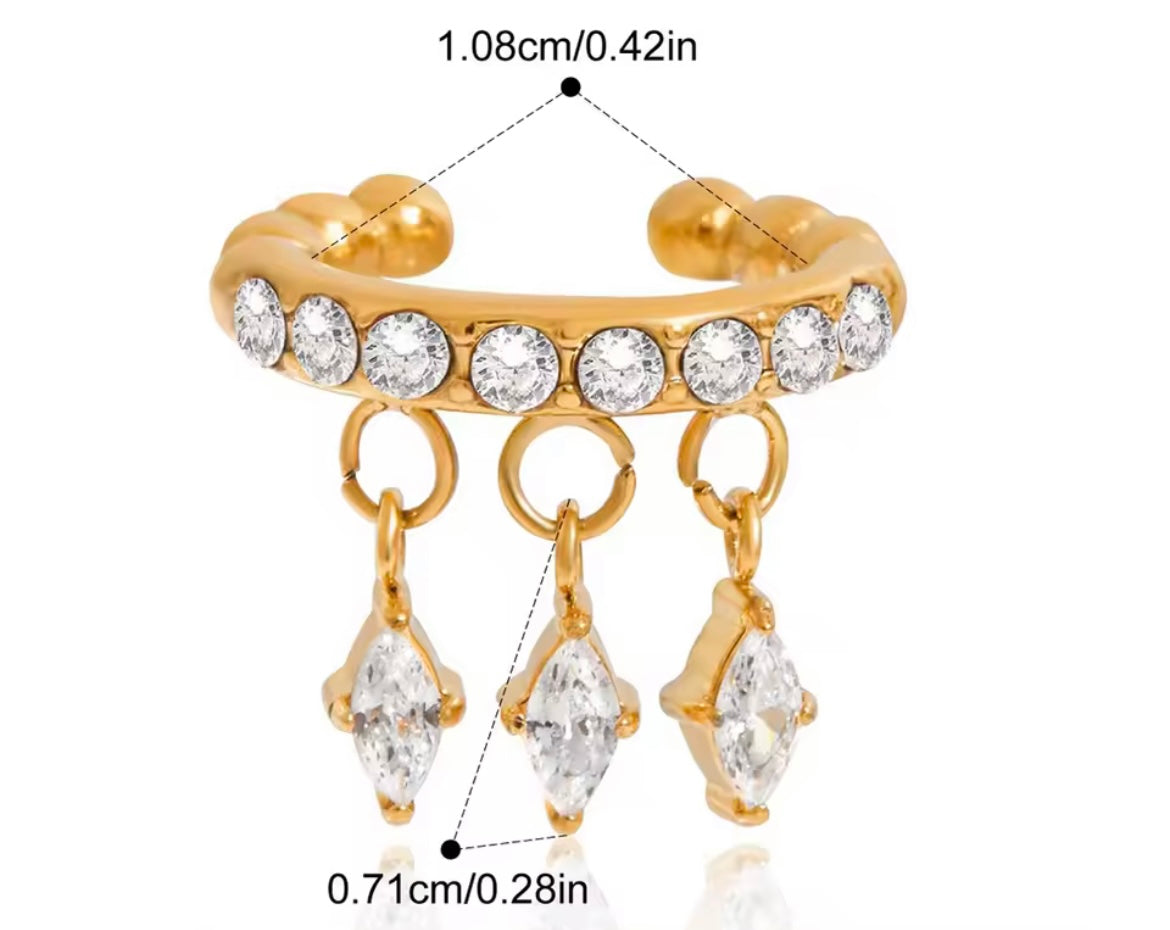 Triple Drop Crystal Ear Cuff – Gold Finish