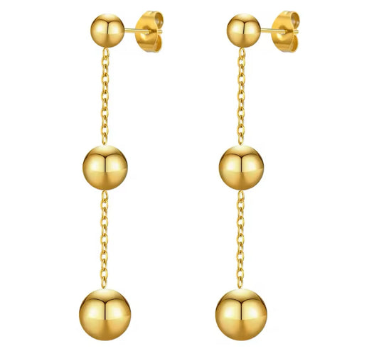 Minimalist Gold-Plated Stainless Steel Dangle Ball Earrings
