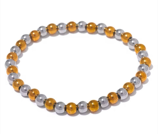 Dual-Tone Stainless Steel Beaded Bracelet