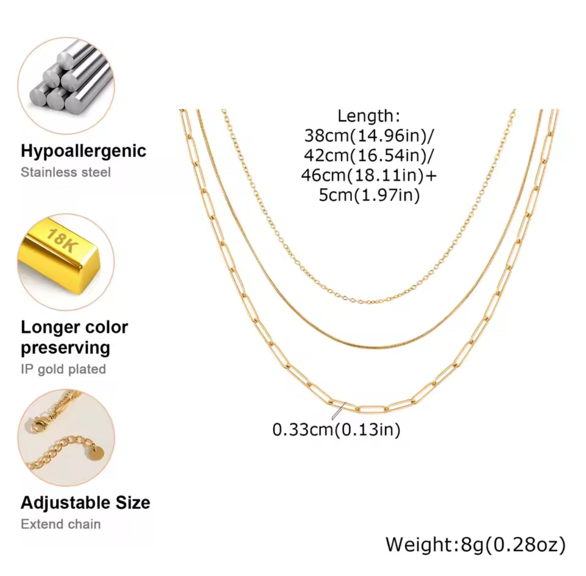 Triple Layer Gold Chain Necklace