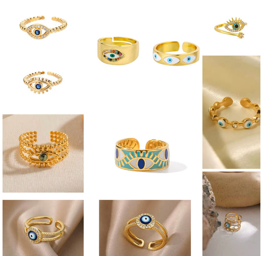 Various Evil Eye Adjustable Ring Collection - Stainless steel