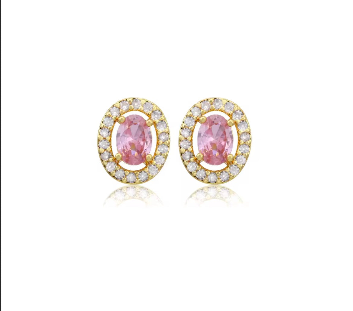 Oval Halo Stud Earrings – 24K Gold-Plated Stainless Steel