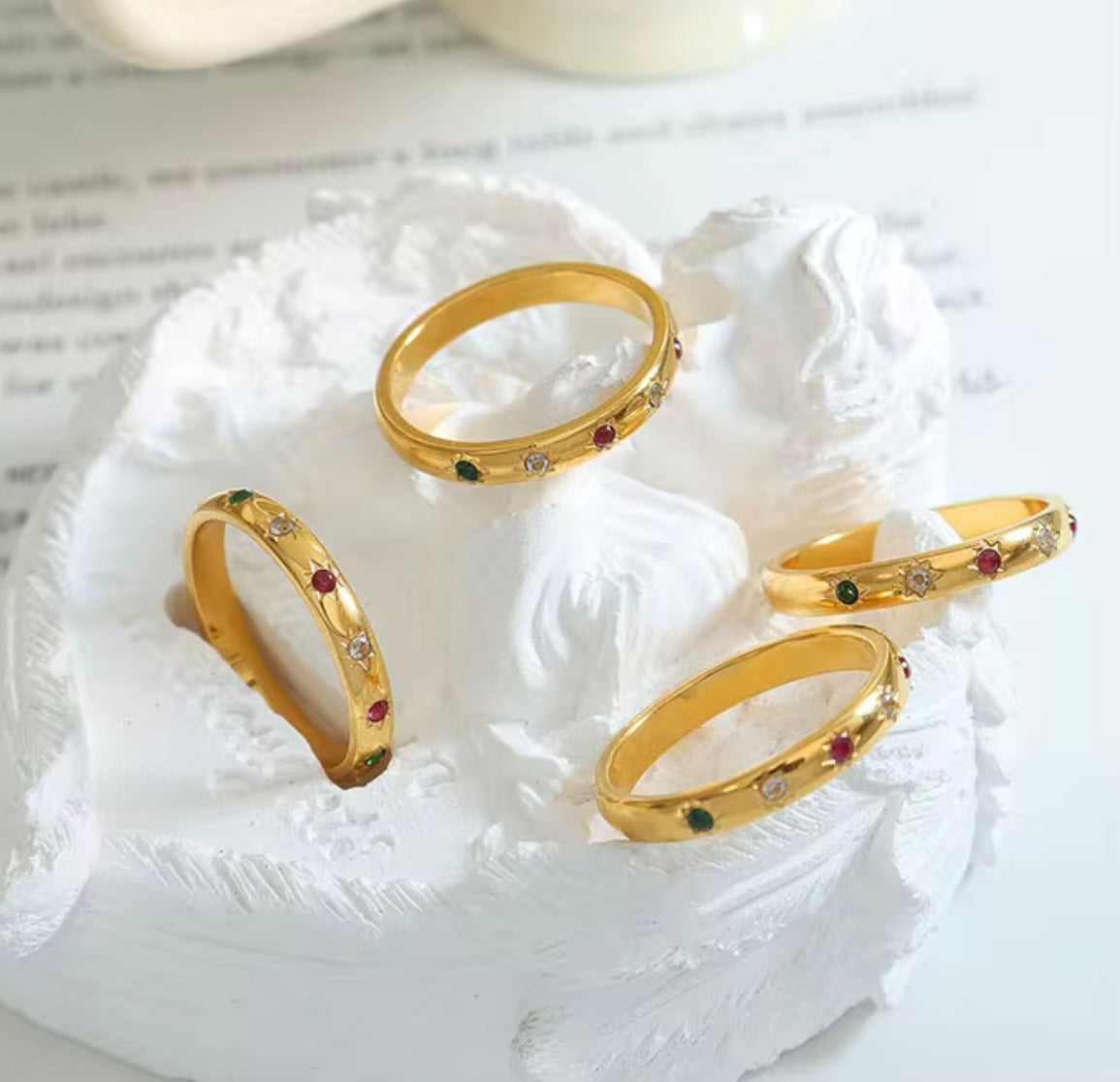 Dainty Gemstone Ring – Stainless Steel, Waterproof & Tarnish-Free