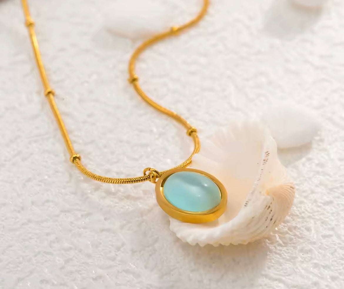 Dainty Gold-Plated Stainless Steel Necklace with Synthetic Gemstone Pendant