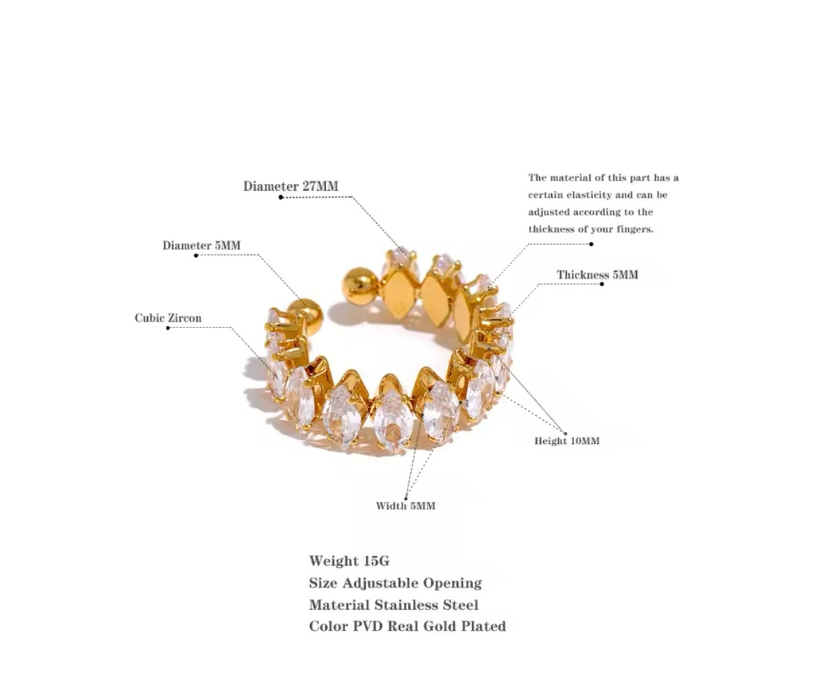 Aurora Adjustable Zircon Ring – Gold Plated