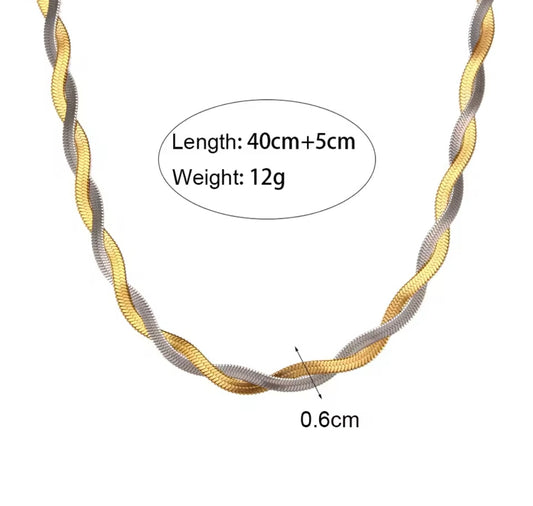 Dual-Tone Twist Chain Necklace & Bracelet (Gold-Plated Stainless Steel)