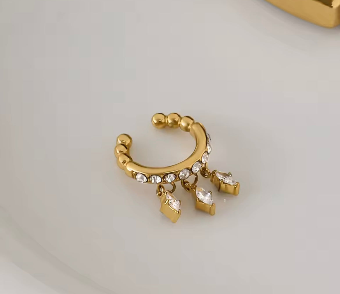 Triple Drop Crystal Ear Cuff – Gold Finish