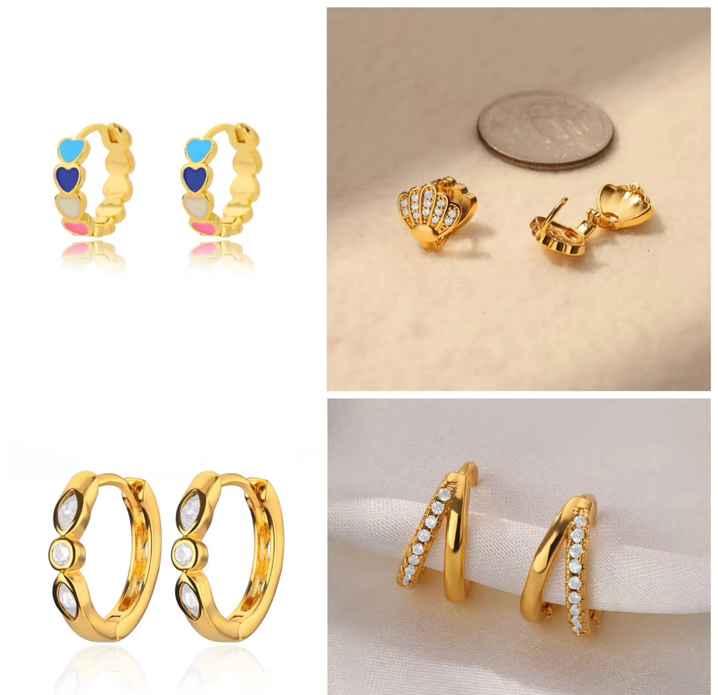 Gold-Plated Stainless Steel Huggie Earrings – Various Designs