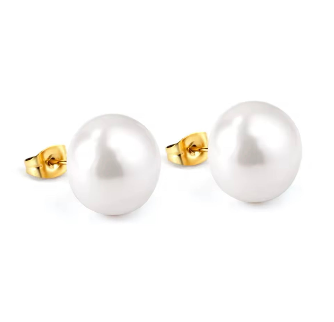 Classic Imitation Pearl Stud Earrings – Gold-Plated Stainless Steel