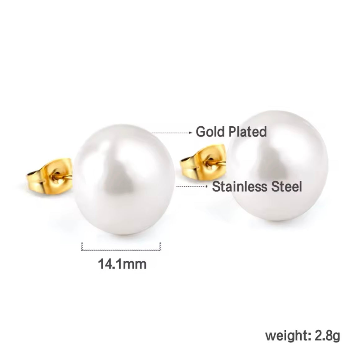 Classic Imitation Pearl Stud Earrings – Gold-Plated Stainless Steel