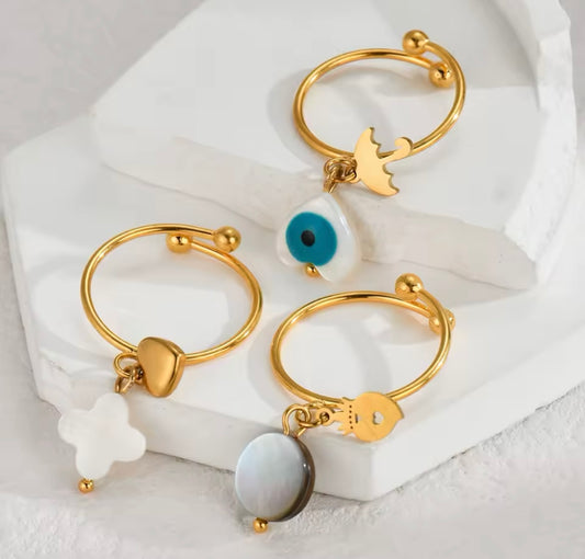 Adjustable Charm Rings with Natural Mother of Pearl