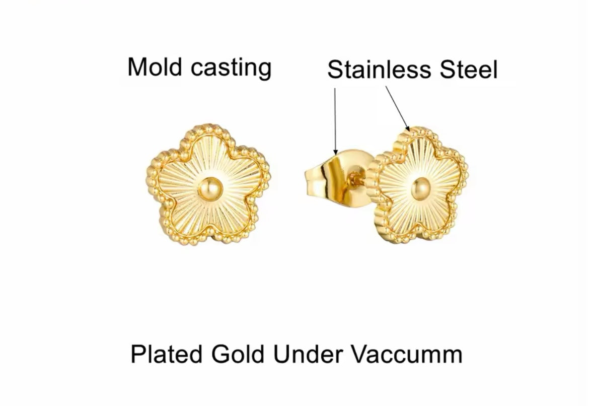 Dainty Gold Clover Flower Stainless Steel Stud Earrings