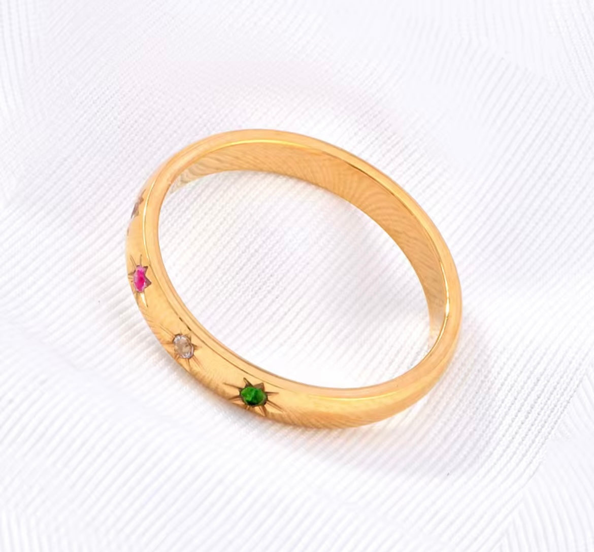 Dainty Gemstone Ring – Stainless Steel, Waterproof & Tarnish-Free