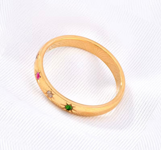Dainty Gemstone Ring – Stainless Steel, Waterproof & Tarnish-Free