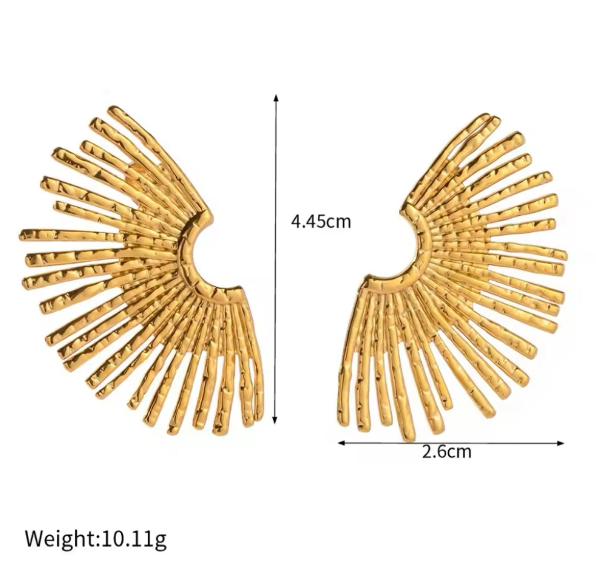 Gold-Plated Stainless Steel Fan-Shaped Stud Earrings for Women