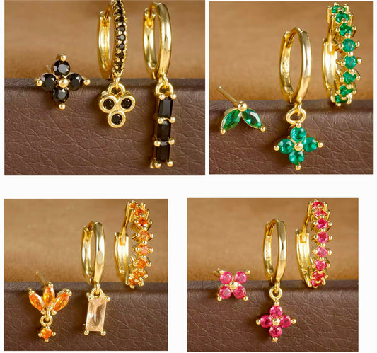 Crystal Bloom Trio – Set of 3 Pairs (6 Pieces)
