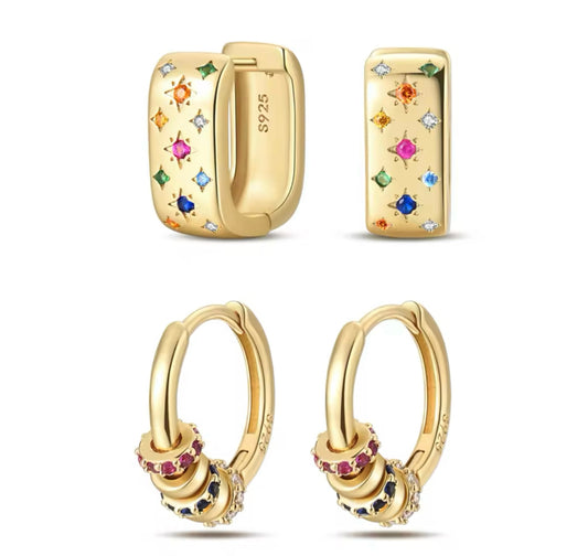 Yellow Light Gold-Plated Sterling Silver S925 Hoop Earrings