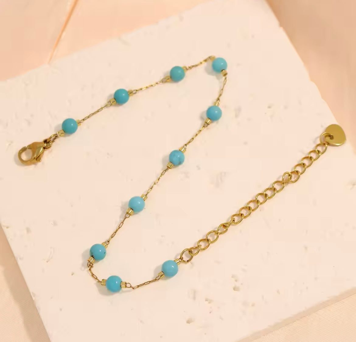 Delicate Turquoise Beaded Bracelet – Stainless Steel