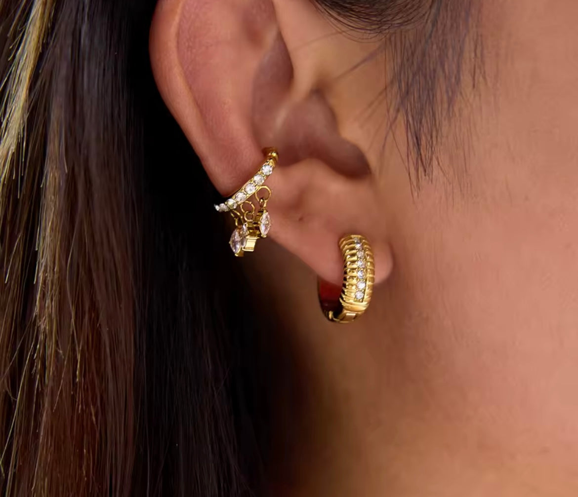 Triple Drop Crystal Ear Cuff – Gold Finish